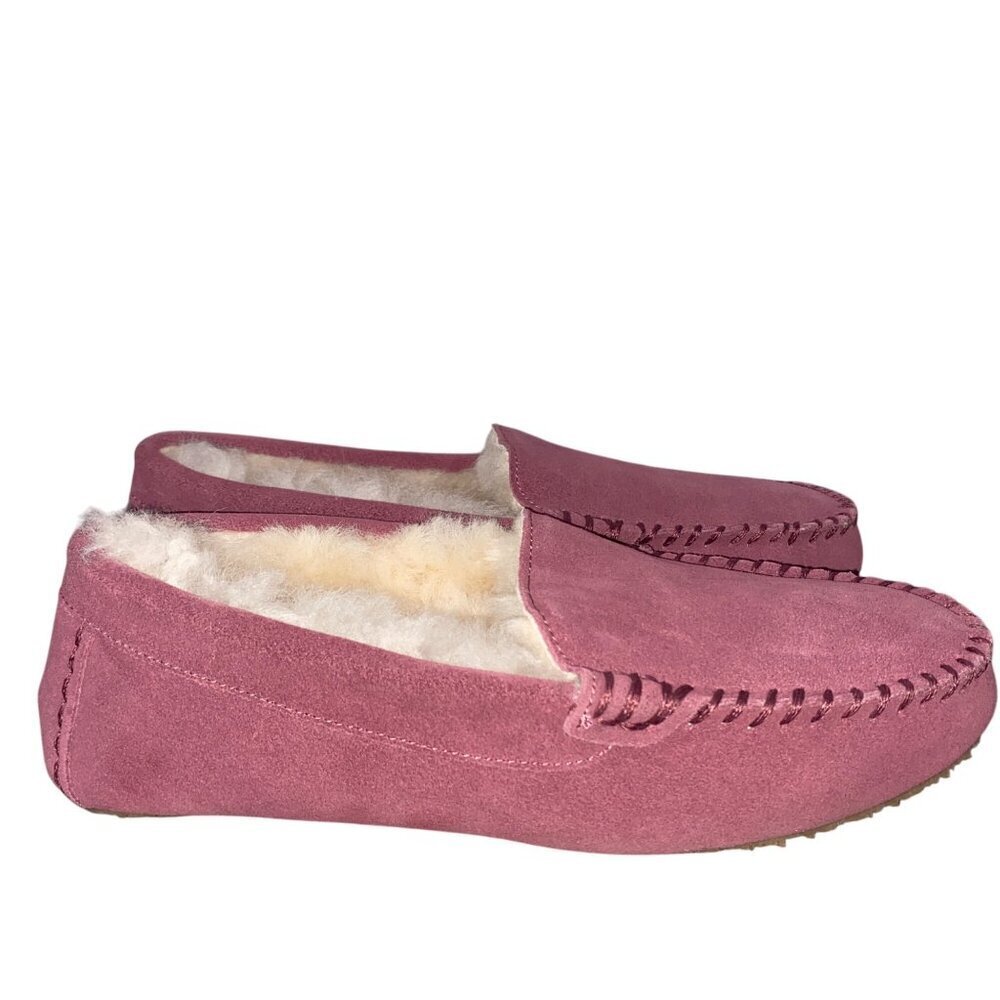 The Vermont Country Store mauve cow suede slip on moccasins shearling lined 8 - Picture 7 of 11